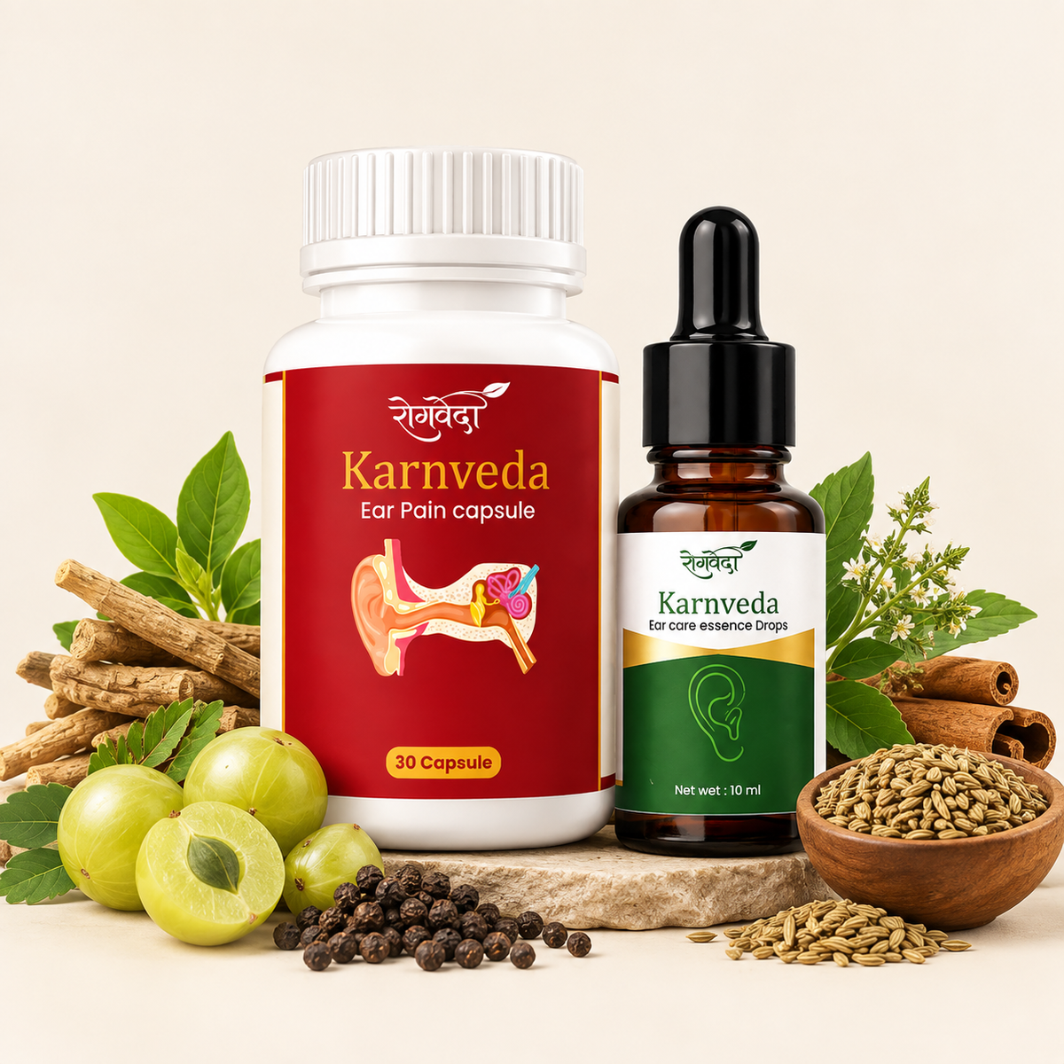 Karnveda Complete Ear Care Combo – Drops + Capsules