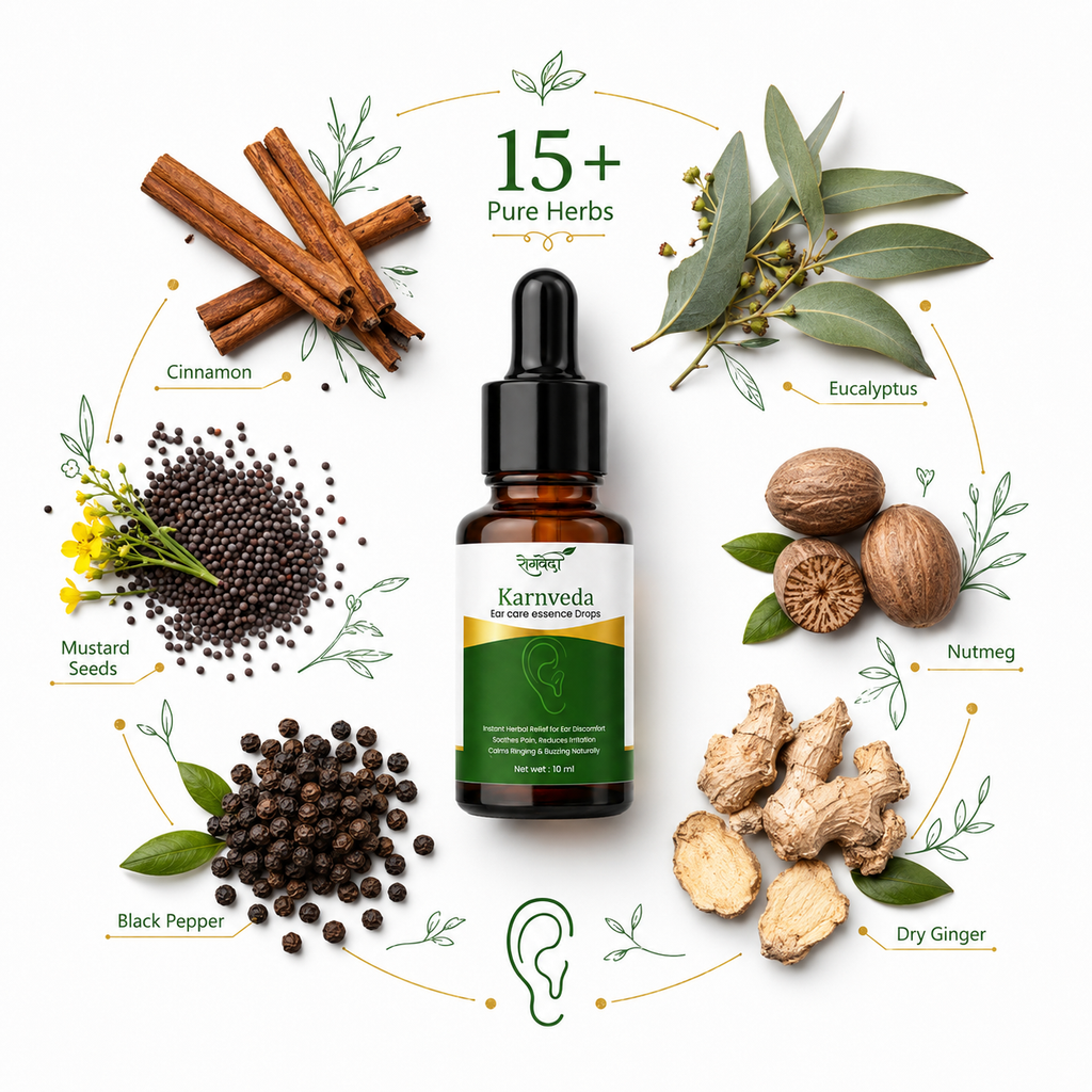 Karnveda Ear Care Essence Drops | Ayurvedic Ear Drops for Pain, Tinnitus & Infection Relief | 10ml